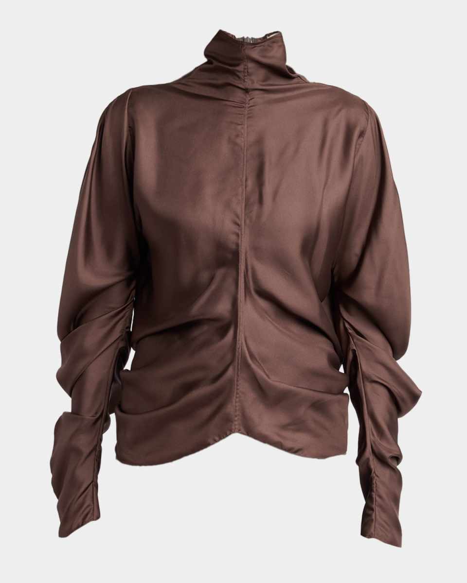 Miles Turtleneck Draped Silk Top